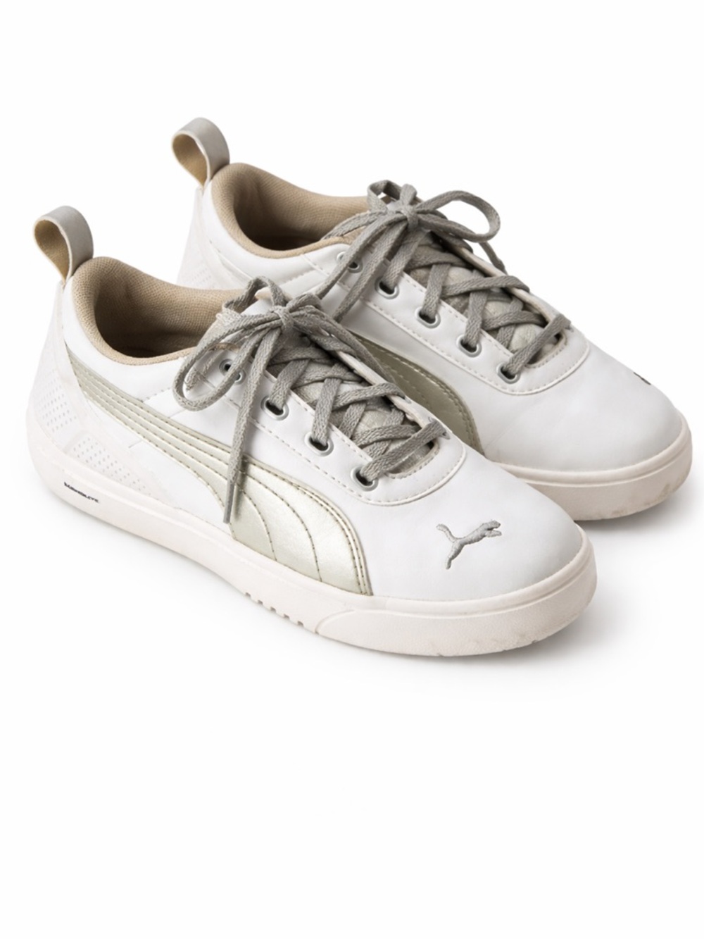 Puma Youth Golf Shoes Size 4 White Silver Spikeless Athletic Sneakers Kids